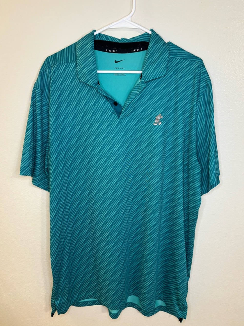 Nike Golf Dri-FIT Polo Mickey Mouse Disney Teal Striped Shirt Men’s L